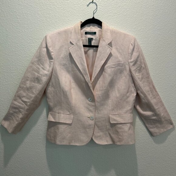 Lauren Ralph Lauren Jackets & Blazers - Lauren Ralph Lauren Linen Blazer Pink White Stripes Women's 16